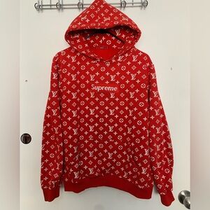 Supreme Red and White Patterned Hoodie